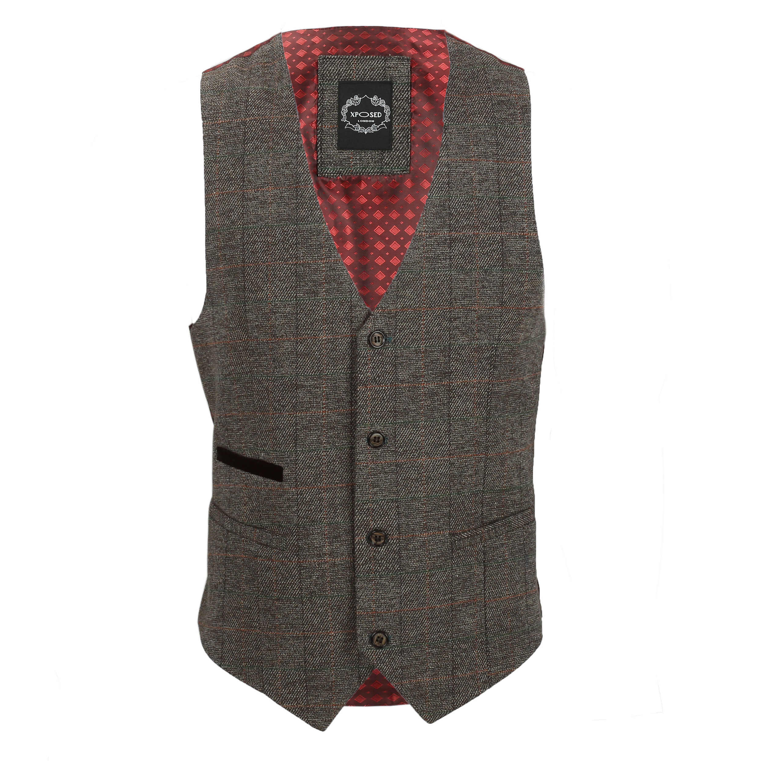 Mens Brown Tweed Check Waistcoat Herringbone Luxury Formal Tailored Fit